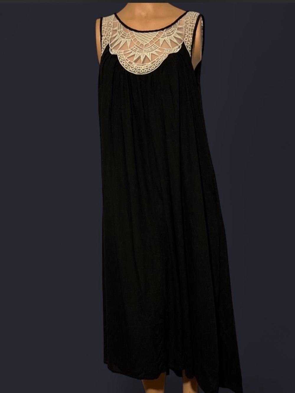 David Meister Black Maxi Dress with Cream Lace detail